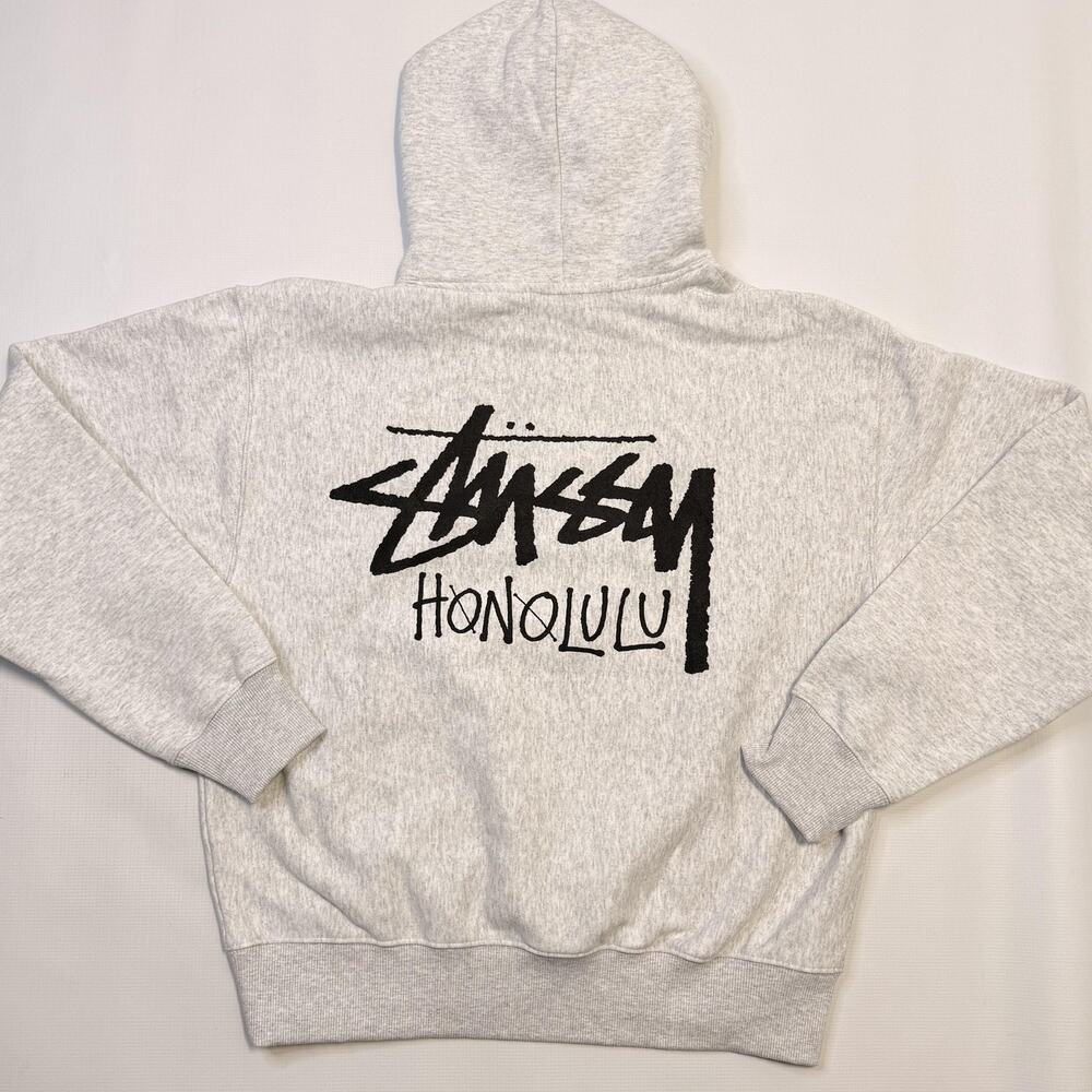 Stussy Honolulu Hoodie Mens Large Ash Heather Gray Stock Hood Graphic Pullover